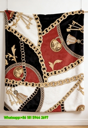 Hermes Vintage Gold Key & Lock Print Flannel Throw Blanket IMG_5252